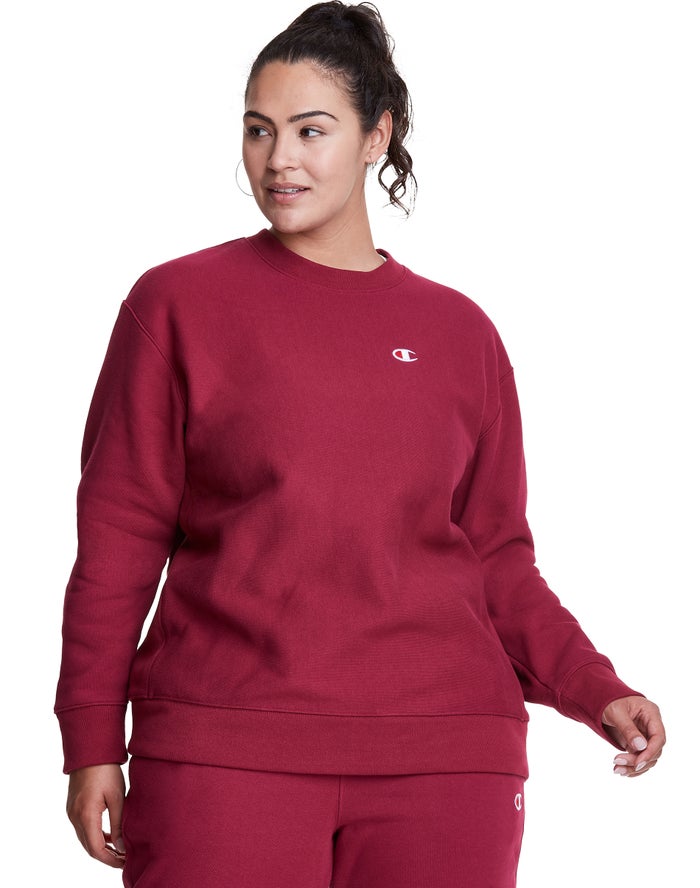 Champion Plus Reverse Weave Crew Sweatshirt Dames - DonkerRood - Belgie 7359RBKUQ